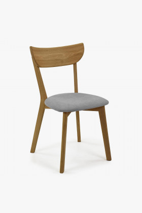 Moderner Eichenstuhl Eva mit hellgrauem Stoffsitz